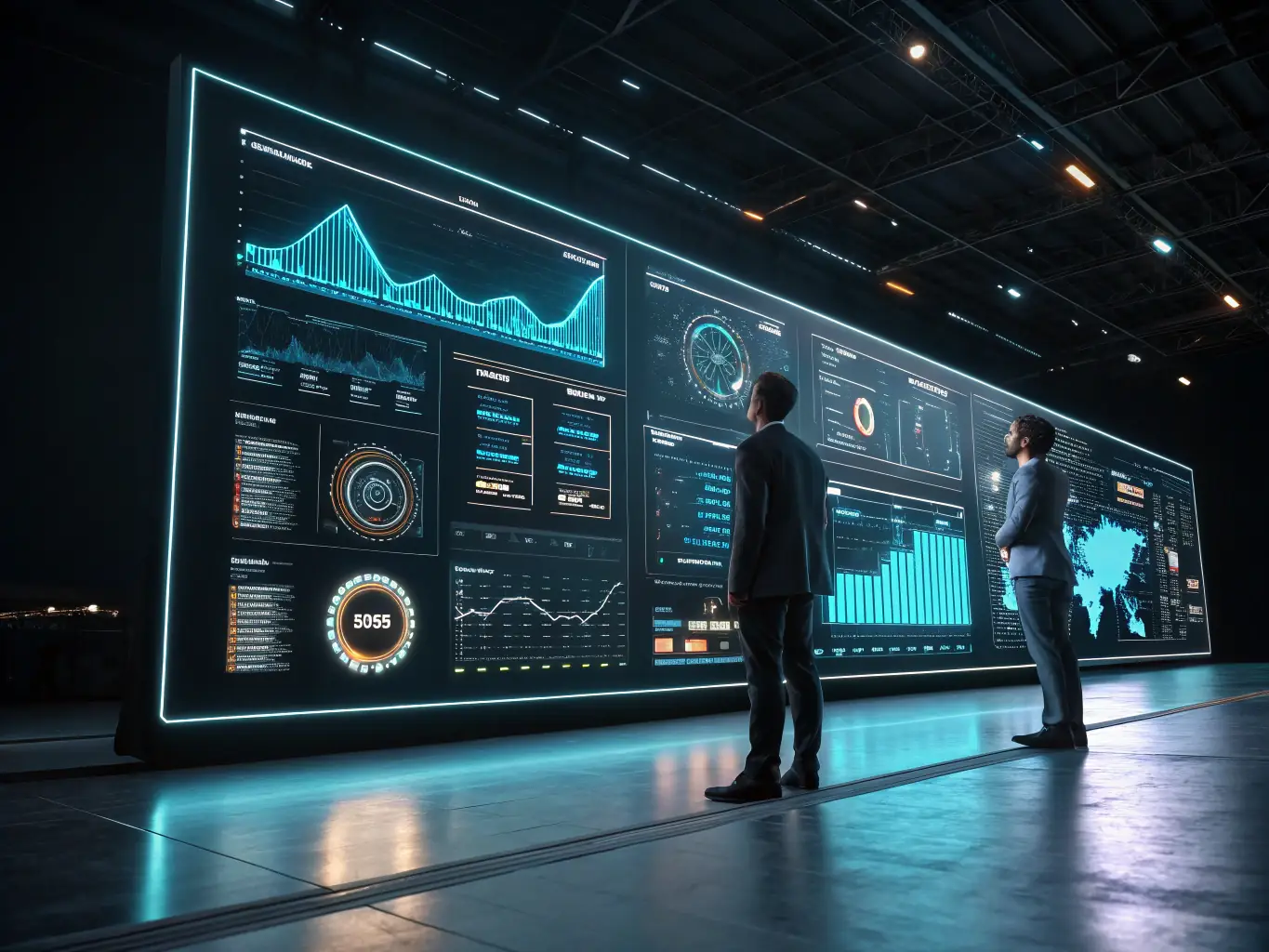 An image showing a sleek dashboard with data analytics and AI modules integrated into a business workflow, representing the AI Integration Platform.