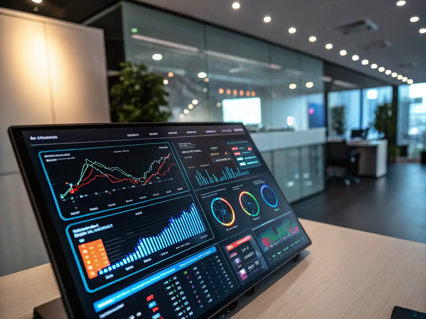 An image showing a sleek dashboard with data analytics and AI modules integrated into a business workflow, representing the AI Integration Platform.