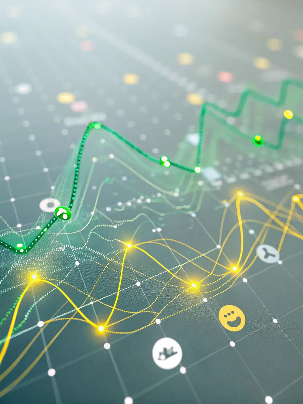 An abstract image representing predictive analytics, with data points forming patterns and trends, highlighting the ability to forecast future outcomes.